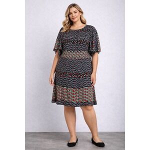 Suzanne Betro Dress Women 1X Black Floral Flutter Sleeve A-Line Mixed Print